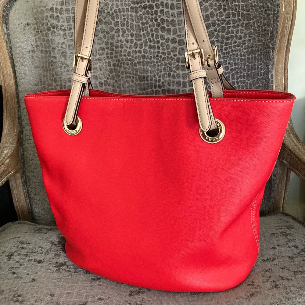 Michael Kors Jet Set Saffiano Leather Shoulder Bag in Bright Coral, Large Tote